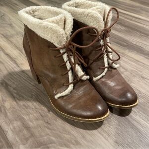 T.J.Maxx Brown Heeled Boots with Cream Trim